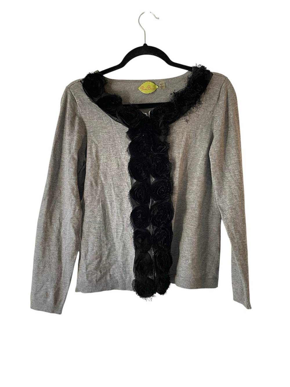 Prima Bella gray and black floral cardigan sweater size medium